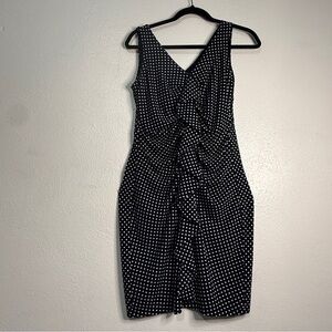 Enfocus Studio Sleeveless Black & White Polka Dot Dress w/front ruffle. Sz 8.